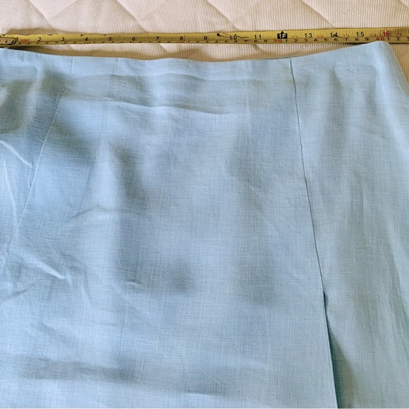 Beymen Light blue color 100% linen skirt at knee two front pleads Eu 44 US 12 - Picture 2 of 6
